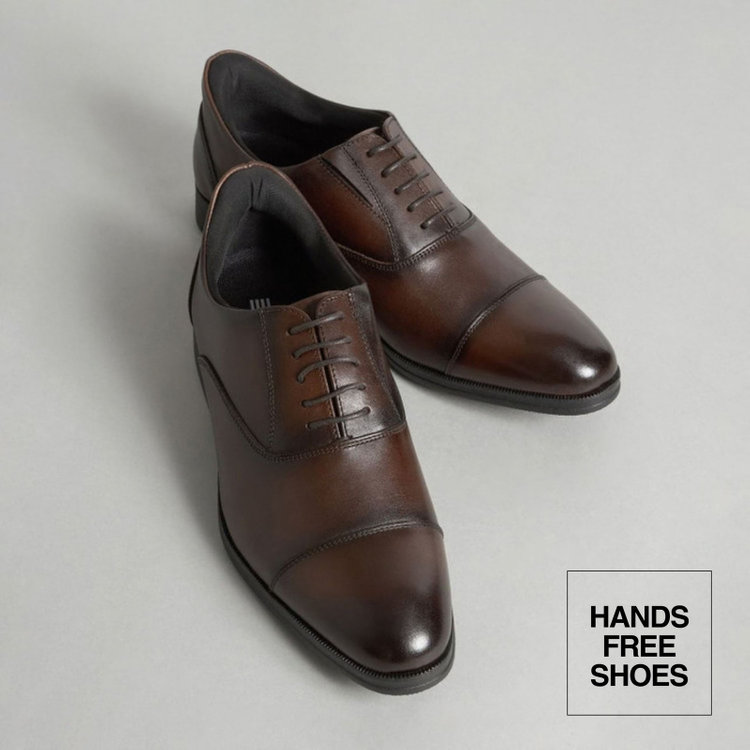 【発送在庫あり】靴べら不要！ハンズフリー仕様/ストレートチップ/ダークブラウン
