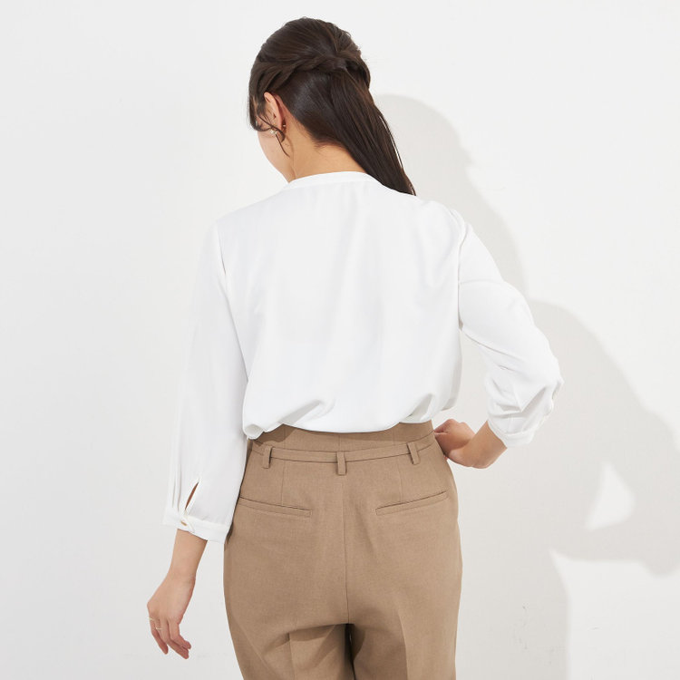 シルバーライン 【SILVER LINE/7分袖】フロントメタルボタンキーネック/ホワイト 白