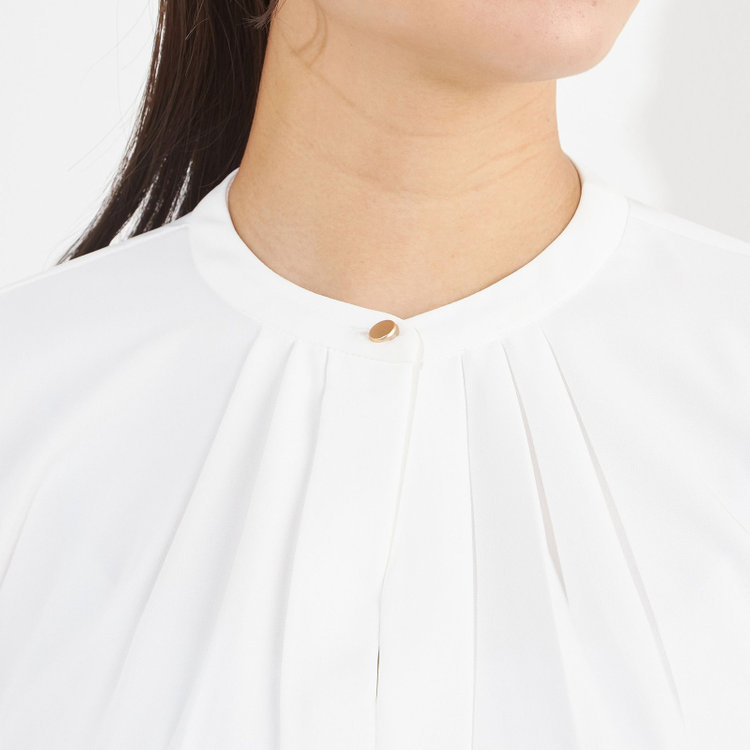 シルバーライン 【SILVER LINE/7分袖】フロントメタルボタンキーネック/ホワイト 白