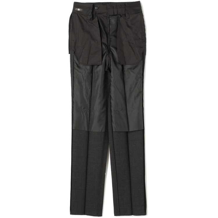 ソノタ 【BLACK LINE】1タックワイドシルエットパンツ/ダークグレー×グレンチェック/NEW ZEALAND WOOL MIX/※裾上げ必要 グレー中間