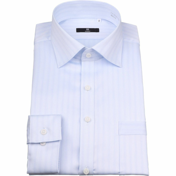 スーツセレクト 【WEB限定/OUTLET】【SKINNY】【形態安定】ワイドカラードレスワイシャツ/ブルー×ドビーストライプ/Oil guard ブルー系(青)