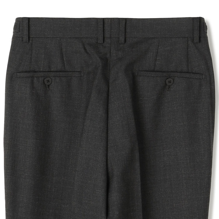 ソノタ 【BLACK LINE】1タックワイドシルエットパンツ/ダークグレー×グレンチェック/NEW ZEALAND WOOL MIX/※裾上げ必要 グレー中間