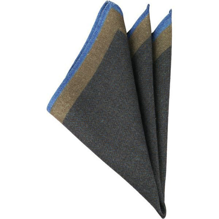 スーツセレクト ウールポケットチーフ/グリーン+ネイビートリミング ネイビー系(紺)