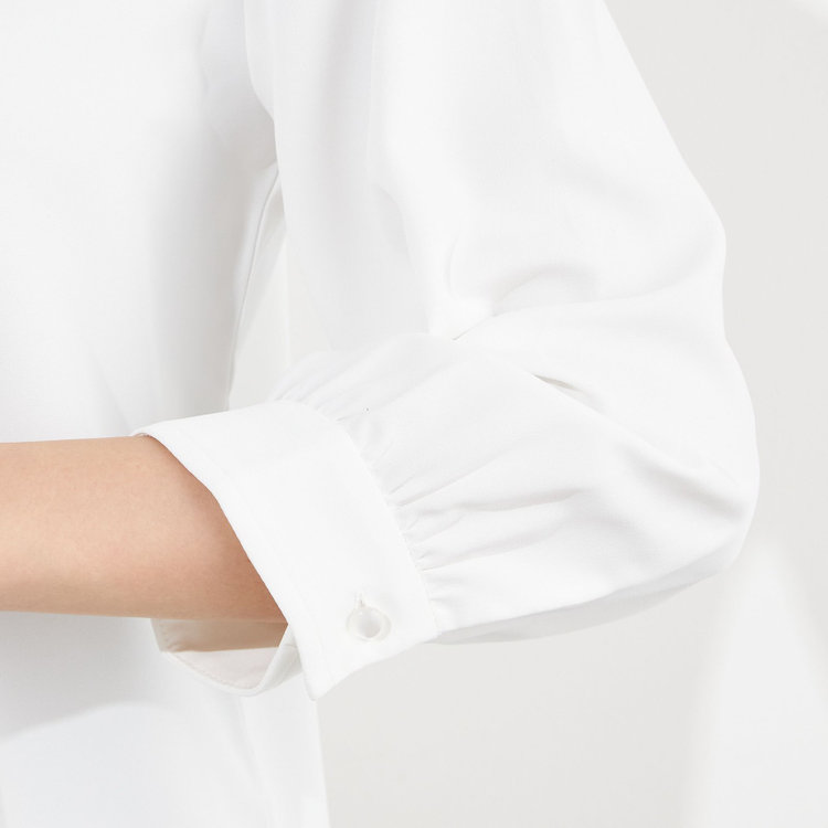 シルバーライン 【SILVER LINE/7分袖】配色フロントプリーツプルオーバー/ホワイト/「ウォッシャブル」「ストレッチ」「防シワ」「UV加工」「静電気防止」 白