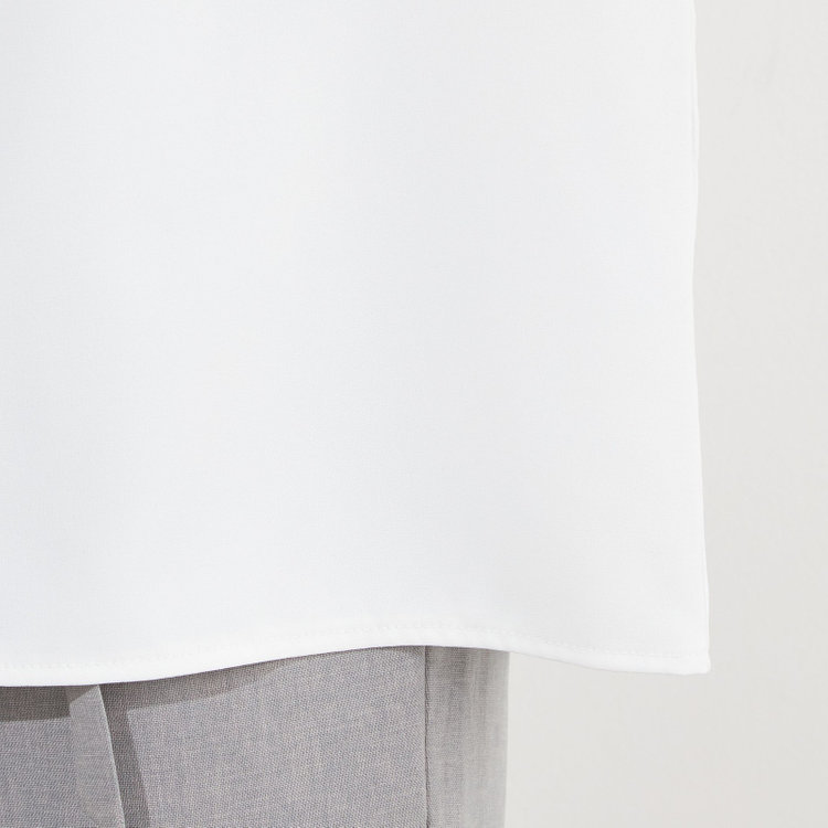 シルバーライン 【SILVER LINE/7分袖】配色フロントプリーツプルオーバー/ホワイト/「ウォッシャブル」「ストレッチ」「防シワ」「UV加工」「静電気防止」 白