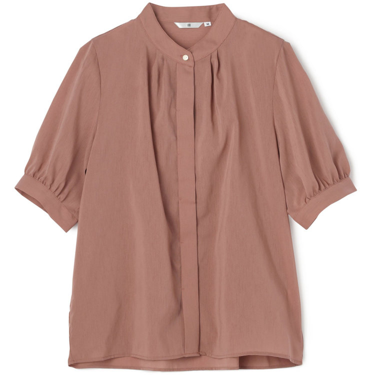 シルバーライン 【SL/半袖】バンドカラーブラウス/ブラウン/ストレッチ/通気性/吸水・速乾 茶中間