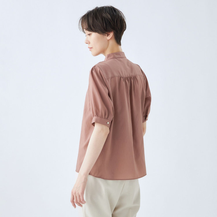 シルバーライン 【SL/半袖】バンドカラーブラウス/ブラウン/ストレッチ/通気性/吸水・速乾 茶中間