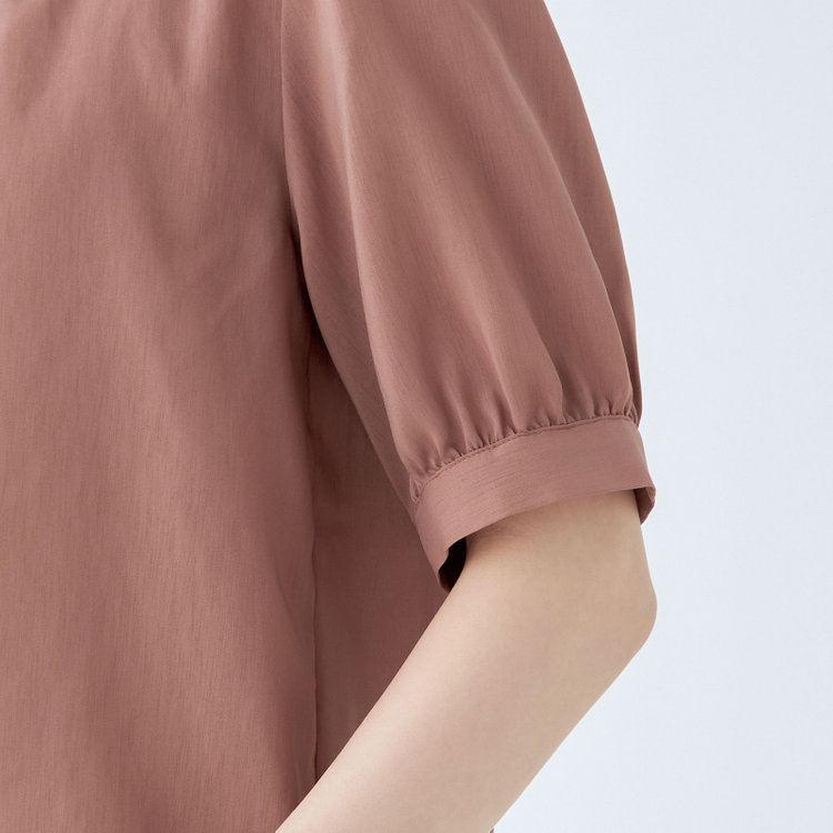 シルバーライン 【SL/半袖】バンドカラーブラウス/ブラウン/ストレッチ/通気性/吸水・速乾 茶中間