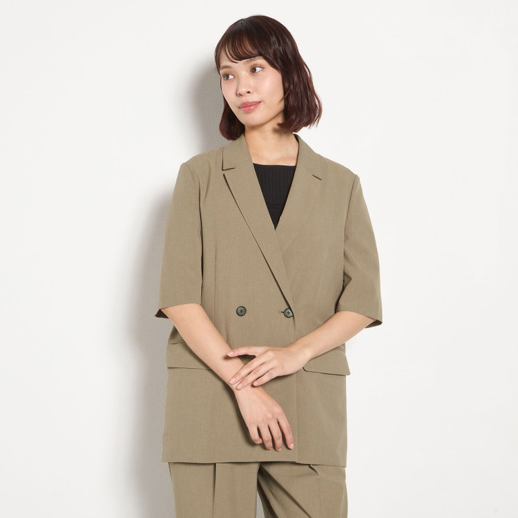 シルバーライン 【RELAX WIDE】【春夏】 2釦1掛けダブルジャケットワイドパンツスーツ/ベージュ/4S SUSTAINABILITY&ECOLOGY FABRIC/※パンツ裾上げ済仕様 グレー淡色
