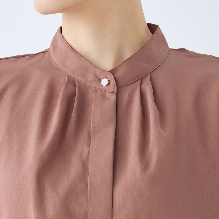 シルバーライン 【SL/半袖】バンドカラーブラウス/ブラウン/ストレッチ/通気性/吸水・速乾 茶中間