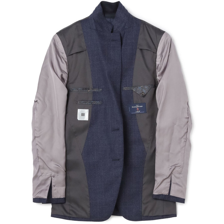 シルバーライン 【発送在庫あり】【CLASSICO TAPERED】【秋冬】2釦シングルスーツ 1タック/ネイビー×チェックオーバーペン/Ermenegildo Zegna LOOP woven in italy/※裾上げ必要 茶濃色
