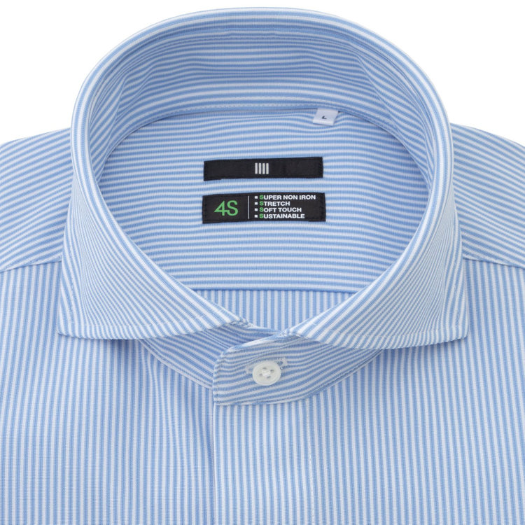 ブラックライン 【発送在庫あり】【BLACK LINE/半袖】【スーパーノンアイロン】ホリゾンタルワイドカラードレスワイシャツ/ブルー×ホワイトストライプ/SUPER NON IRON 4S SUSTAINABLE/Oil guard 青中間