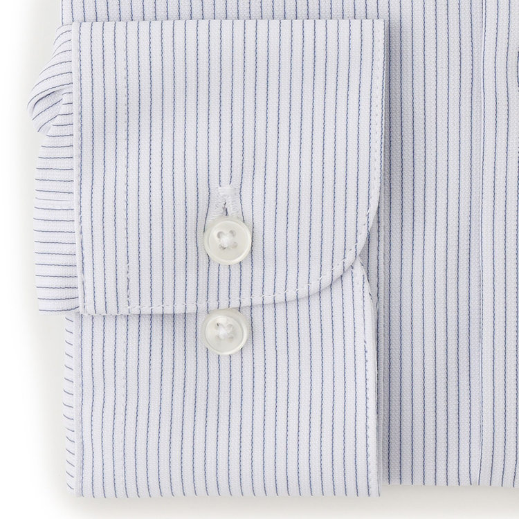 ブラックライン 【発送在庫あり】【BLACK LINE】ボタンダウンワイシャツ/ホワイト×ネイビーストライプ/「4S」スーパーノンアイロン・ストレッチ 青濃色