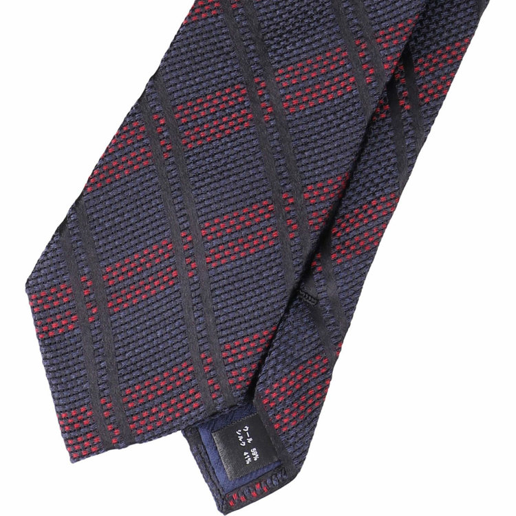 ブラックライン 【発送在庫あり】【BL】ウールシルクチェックネクタイ 7.5cm幅/ネイビー×ワイン×ブラック/ITALIAN FABRICS ネイビー系(紺)
