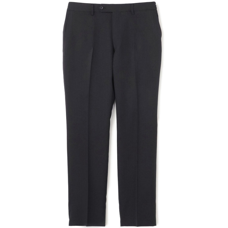 ブラックライン 【WEB限定】【発送在庫あり】【SLIM TAPERED】【年間】ウォッシャブル0タックテーパードパンツ/ブラック×シャドーストライプ/ウエストシャーリング仕様/裾上げ済仕様 黒