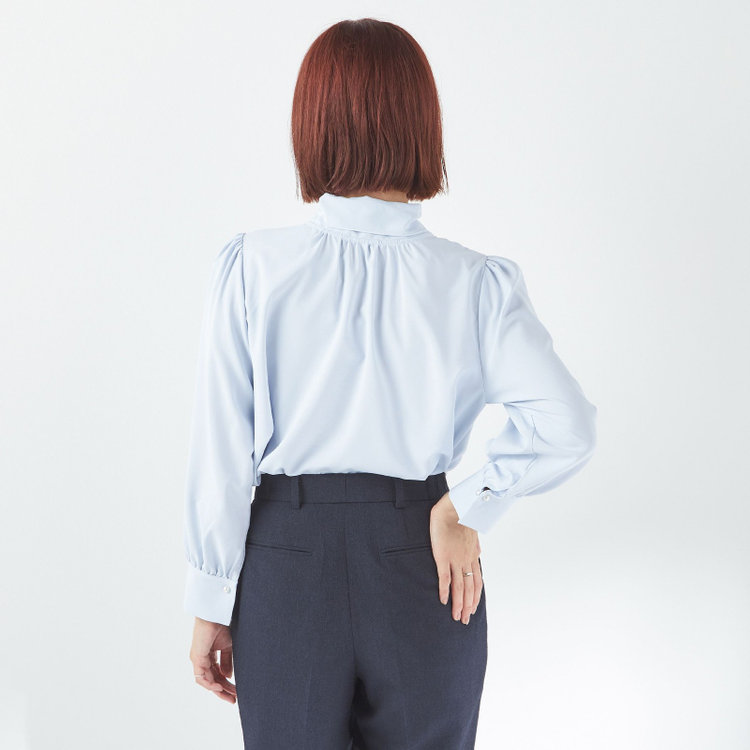 スーツセレクト 【SUIT SELECT×Samantha Thavasa】【長袖】前後2WAYボウタイブラウス/ブルー/「ウォッシャブル可能」「2WAYストレッチ」「防シワ」「UV加工」「接触冷感」「透け軽減」 青淡色