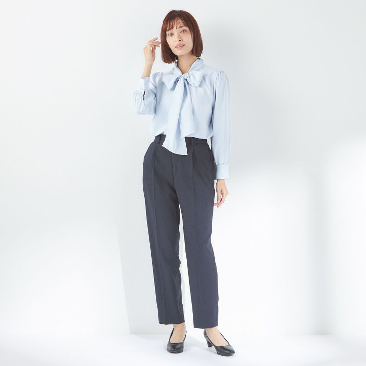 スーツセレクト 【SUIT SELECT×Samantha Thavasa】【長袖】前後2WAYボウタイブラウス/ブルー/「ウォッシャブル可能」「2WAYストレッチ」「防シワ」「UV加工」「接触冷感」「透け軽減」 青淡色