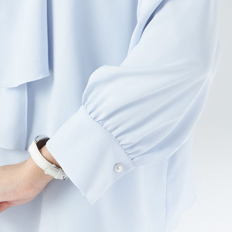 スーツセレクト 【SUIT SELECT×Samantha Thavasa】【長袖】前後2WAYボウタイブラウス/ブルー/「ウォッシャブル可能」「2WAYストレッチ」「防シワ」「UV加工」「接触冷感」「透け軽減」 青淡色