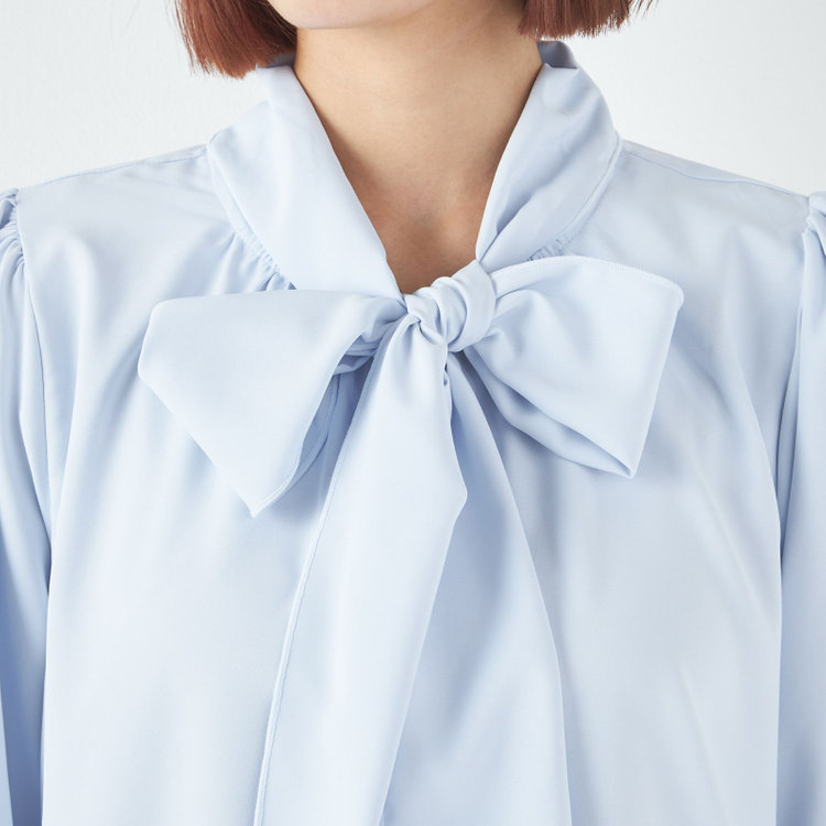 スーツセレクト 【SUIT SELECT×Samantha Thavasa】【長袖】前後2WAYボウタイブラウス/ブルー/「ウォッシャブル可能」「2WAYストレッチ」「防シワ」「UV加工」「接触冷感」「透け軽減」 青淡色