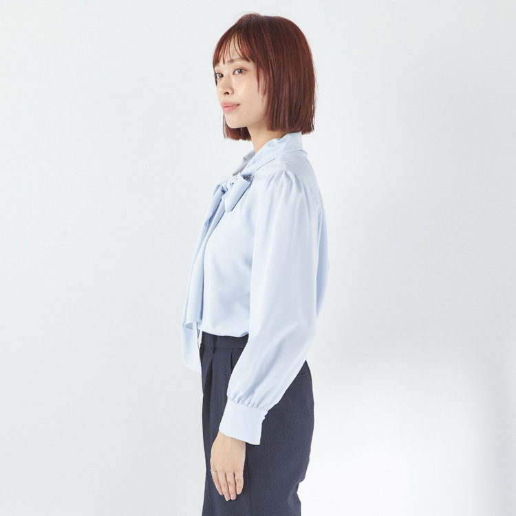 スーツセレクト 【SUIT SELECT×Samantha Thavasa】【長袖】前後2WAYボウタイブラウス/ブルー/「ウォッシャブル可能」「2WAYストレッチ」「防シワ」「UV加工」「接触冷感」「透け軽減」 青淡色