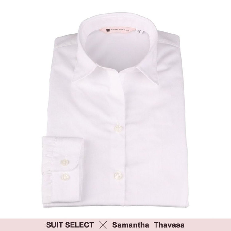 SUIT SELECT　アウトレット 【WEB限定/OUTLET/汚れ・キズ等有】【SUIT SELECT×Samantha Thavasa】リボン&フリル取り外しスキッパー/ホワイト×ドビーストライプ/形態安定 ホワイト系(白)