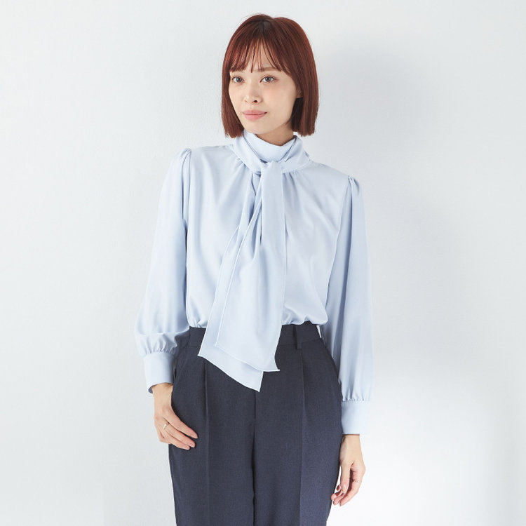 スーツセレクト 【SUIT SELECT×Samantha Thavasa】【長袖】前後2WAYボウタイブラウス/ブルー/「ウォッシャブル可能」「2WAYストレッチ」「防シワ」「UV加工」「接触冷感」「透け軽減」 青淡色