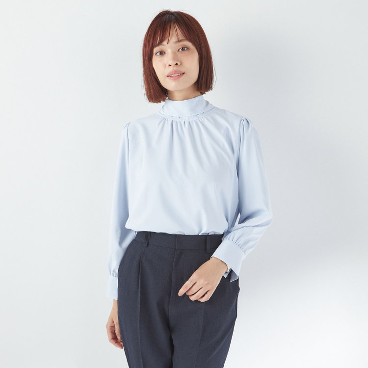 スーツセレクト 【SUIT SELECT×Samantha Thavasa】【長袖】前後2WAYボウタイブラウス/ブルー/「ウォッシャブル可能」「2WAYストレッチ」「防シワ」「UV加工」「接触冷感」「透け軽減」 青淡色