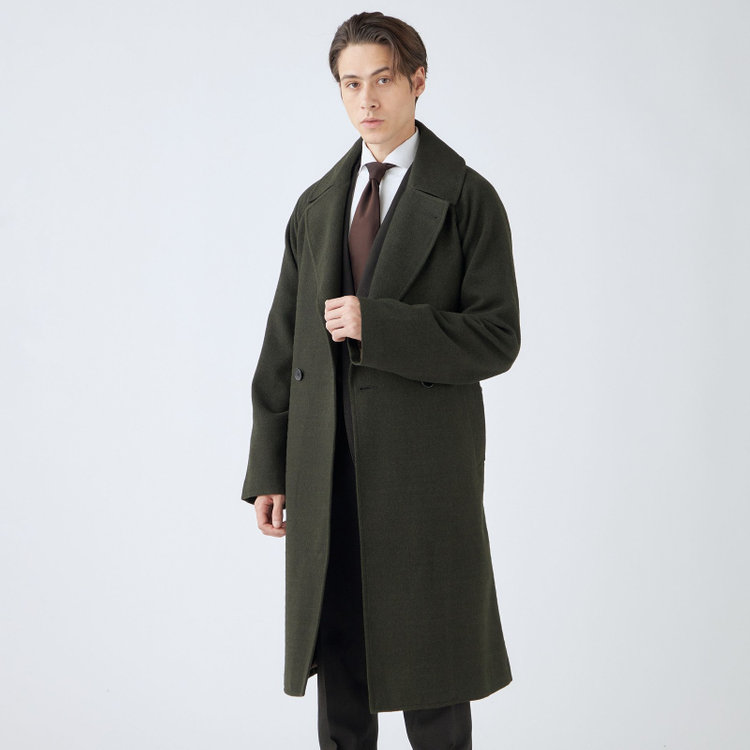 シルバーライン 【SL】ポリエステルデジタルツィードダブルラグランスリーブコート/カーキ×カルゼ 緑濃色