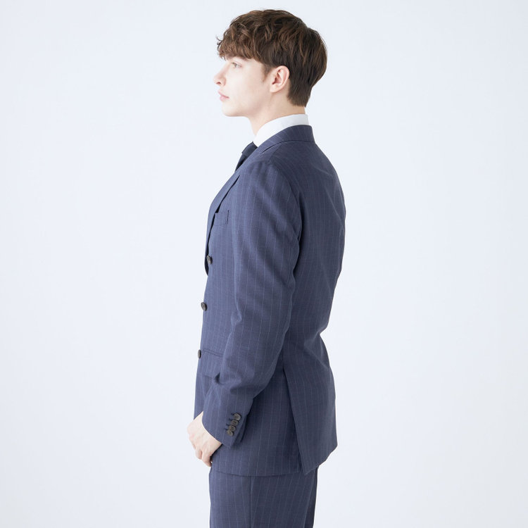 シルバーライン 【CLASSICO TAPERED】【春夏】6釦2掛けダブルスーツ 2タック/ネイビー×ストライプ/チェンジポケット/ウエストムーブ/NEW ZEALAND WOOL MIX/※裾上げ必要 青中間