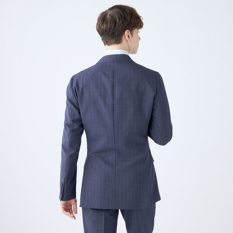 シルバーライン 【CLASSICO TAPERED】【春夏】6釦2掛けダブルスーツ 2タック/ネイビー×ストライプ/チェンジポケット/ウエストムーブ/NEW ZEALAND WOOL MIX/※裾上げ必要 青中間