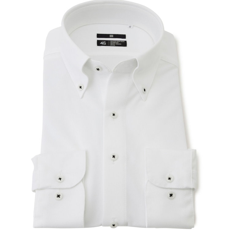 ブラックライン 【発送在庫あり】【WEB限定】【BLACK LINE】ボタンダウンワイシャツ/ホワイト×ドビー/釦付糸：ブラック/「4S」スーパーノンアイロン・ストレッチ 白