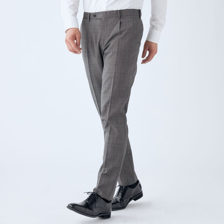 シルバーライン 【CLASSICO TAPERED】【春夏】ウール 1タックテーパードパンツ/グレー×ソリッド/ウエストムーブ/ウォッシャブル/※裾上げ必要 グレー淡色