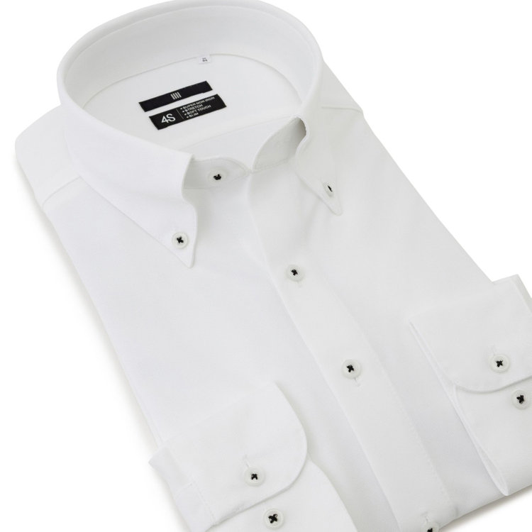 ブラックライン 【発送在庫あり】【WEB限定】【BLACK LINE】ボタンダウンワイシャツ/ホワイト×ドビー/釦付糸：ブラック/「4S」スーパーノンアイロン・ストレッチ 白