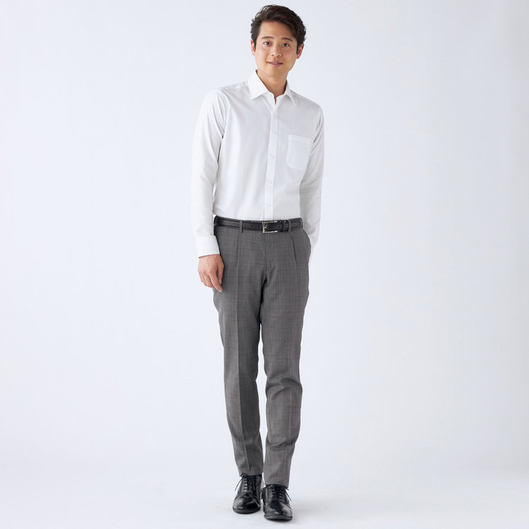 シルバーライン 【CLASSICO TAPERED】【春夏】ウール 1タックテーパードパンツ/グレー×ソリッド/ウエストムーブ/ウォッシャブル/※裾上げ必要 グレー淡色