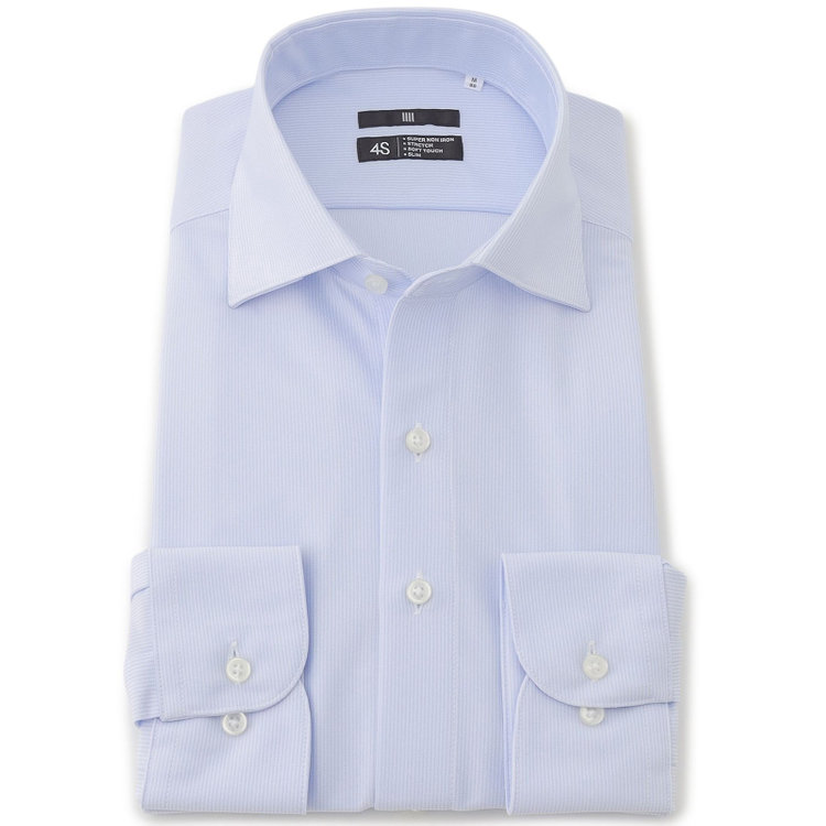 ブラックライン 【発送在庫あり】【BLACK LINE】ワイドカラーワイシャツ/ブルー×ドビーストライプ/「4S」スーパーノンアイロン・ストレッチ 紺淡色