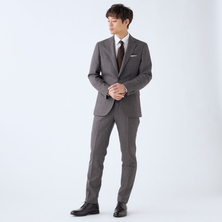 シルバーライン 【CLASSICO TAPERED】【秋冬】3釦段返りシングルスーツ 2タック/ブラウン×チェック/NEW ZEALAND WOOL MIX/※裾上げ必要 茶中間