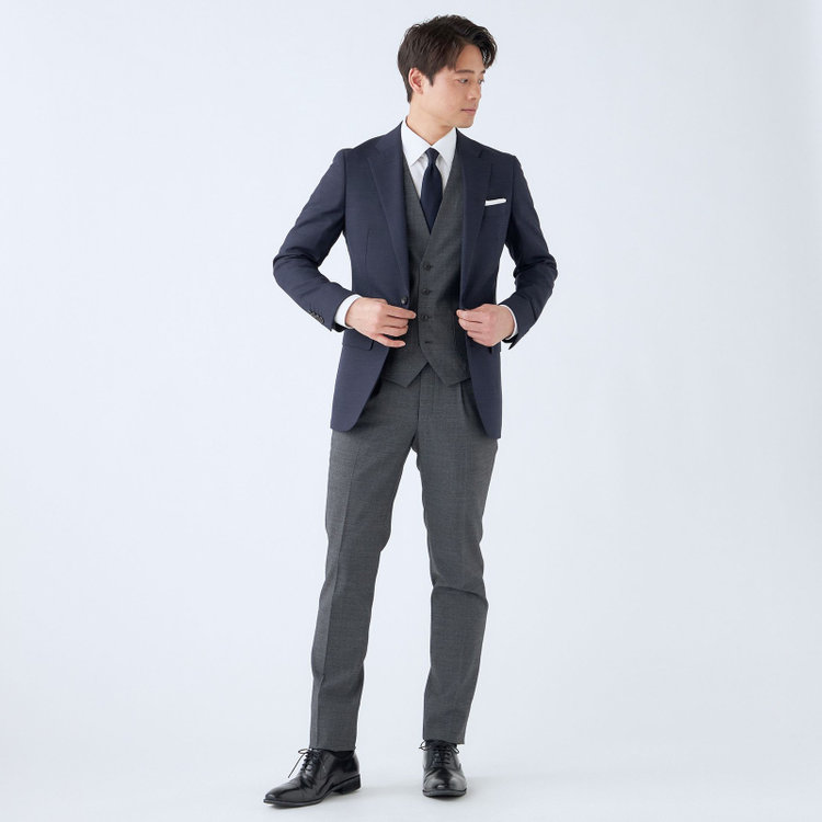 極美品✨スーツセレクト ビジネス スーツ 紺 グレー グレンチェック