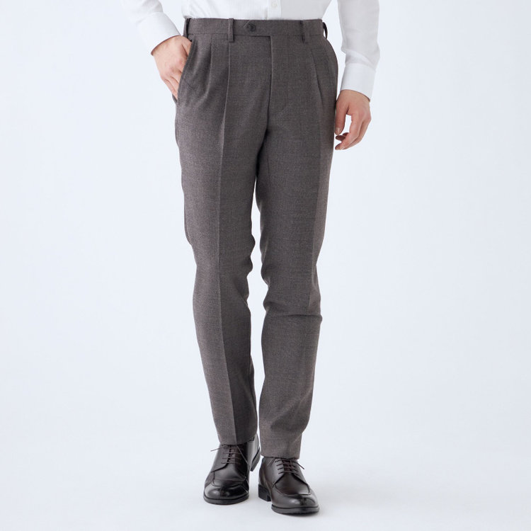 シルバーライン 【CLASSICO TAPERED】【秋冬】3釦段返りシングルスーツ 2タック/ブラウン×チェック/NEW ZEALAND WOOL MIX/※裾上げ必要 茶中間