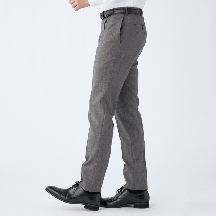 シルバーライン 【CLASSICO TAPERED】【春夏】ウール 1タックテーパードパンツ/グレー×ソリッド/ウエストムーブ/ウォッシャブル/※裾上げ必要 グレー淡色