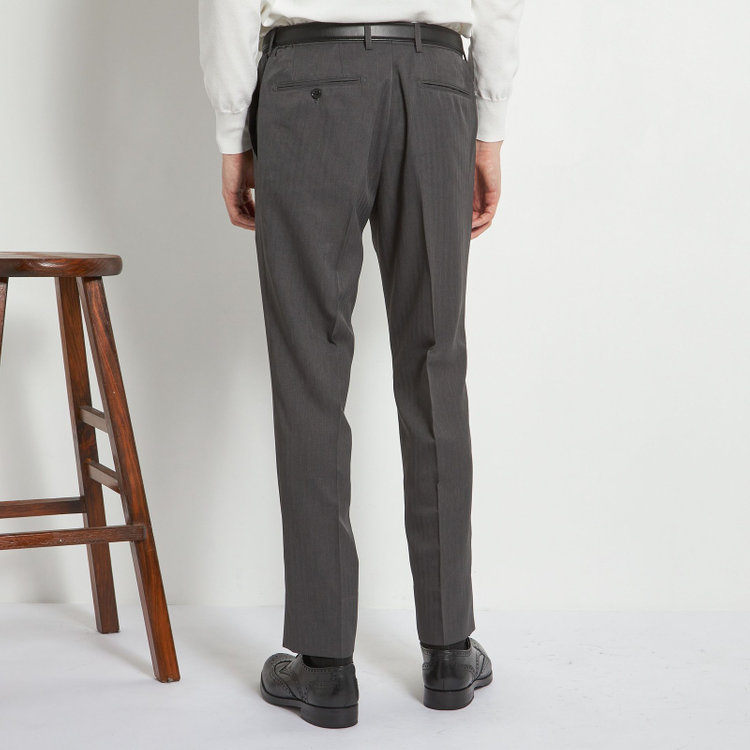 ブラックライン 【WEB限定】【発送在庫あり】【SLIM TAPERED】【年間】ウォッシャブル0タックテーパードパンツ/グレー×シャドーストライプ/ウエストシャーリング仕様/裾上げ済仕様 グレー中間