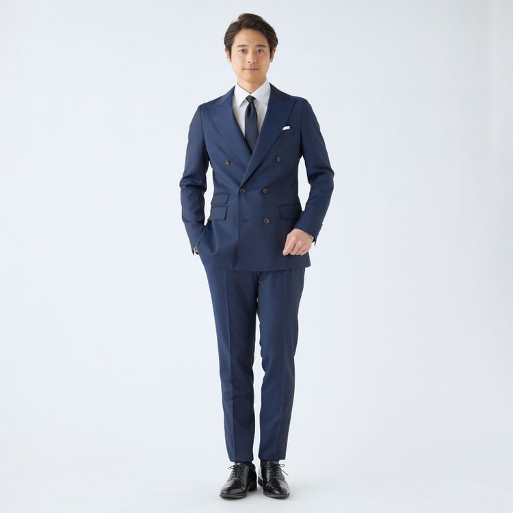 シルバーライン 【発送在庫あり】【CLASSICO TAPERED】【春夏】6釦2掛けダブルスーツ 1タック/ネイビー/チェンジポケット/MARZOTTO/※パンツ裾直し必要 青濃色