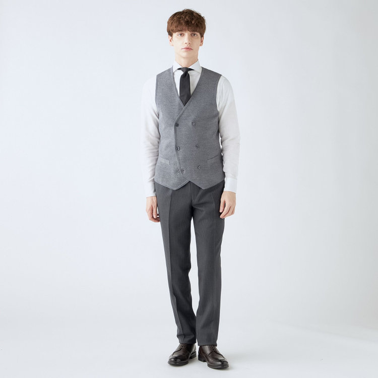 スーツセレクト 【RBC】【秋冬】ミラノリブ ニットダブルジレ(ベスト)/グレー グレー中間