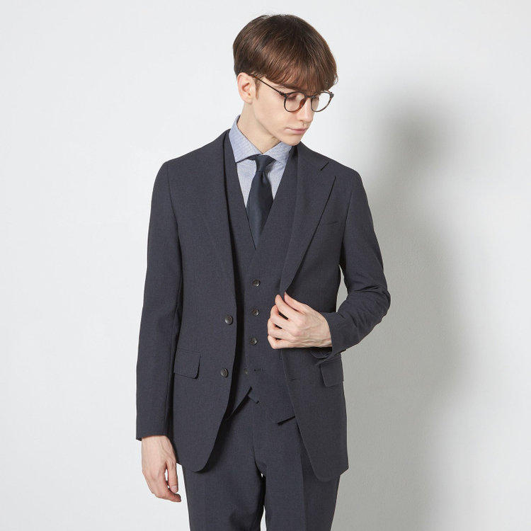 シルバーライン 【CLASSICO TAPERED】【春夏】2釦シングルスリーピーススーツ 1タックテーパードパンツ/ネイビー/ウエストムーブ/4S SUSTAINABILITY&ECOLOGY FABRIC/※パンツ裾上げ済仕様 紺濃色