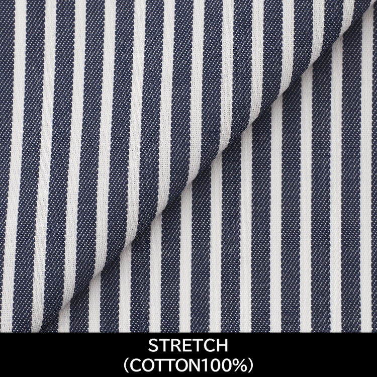 スーツセレクト 【国内縫製】【パターンオーダー】ワイシャツ/ネイビー×ストライプ/ストレッチ素材(COTTON100%) ネイビー系(紺)