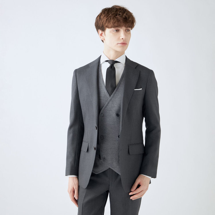 スーツセレクト 【RBC】【秋冬】ミラノリブ ニットダブルジレ(ベスト)/グレー グレー中間