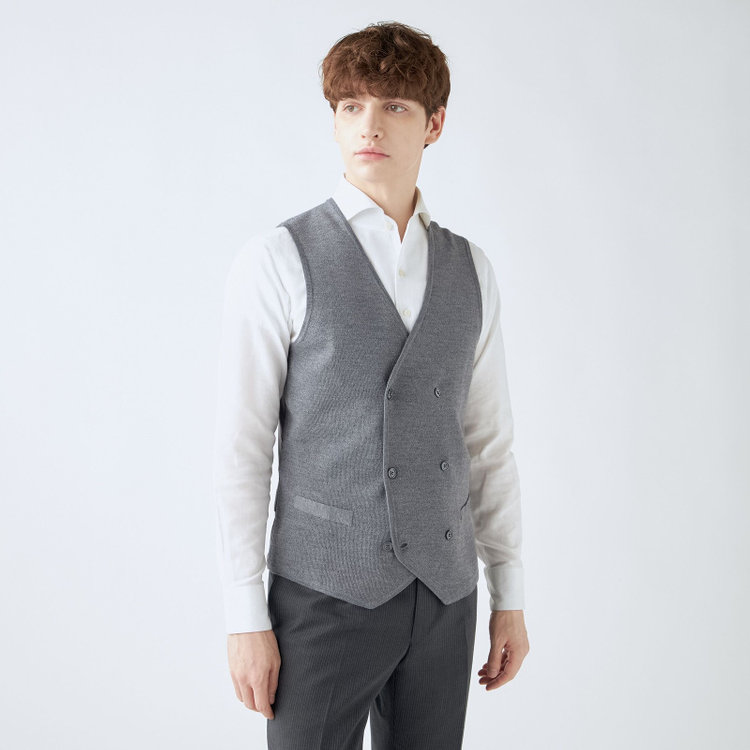 スーツセレクト 【RBC】【秋冬】ミラノリブ ニットダブルジレ(ベスト)/グレー グレー中間