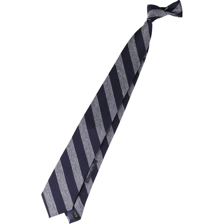 ブラックライン 【発送在庫あり】【SL】ウールシルクストライプネクタイ 8.0cm幅/ネイビー×グレー/Finest fabrics by COMO ITALY ネイビー系(紺)
