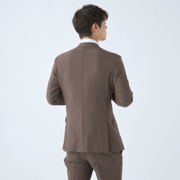 スーツセレクト 【WEB限定/OUTLET】【RBC】【春夏】コーディネートパンツ付き/ワイドラペル2釦シングルスーツ 1タック/ブラウン×シアサッカー+サンドブラウンパンツ/ウエストシャーリング/ウォッシャブル/※パンツ裾上げ済仕様 ブラウン系(茶)