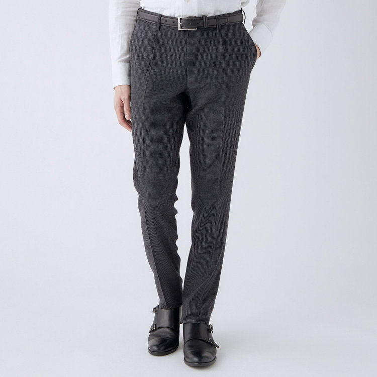 シルバーライン 【CLASSICO TAPERED】【秋冬】ウール ブレンド1タックテーパードパンツ/グレー×ハウンドトゥース/ウエストムーブ仕様/ウォッシャブル素材/※裾上げ必要 グレー中間