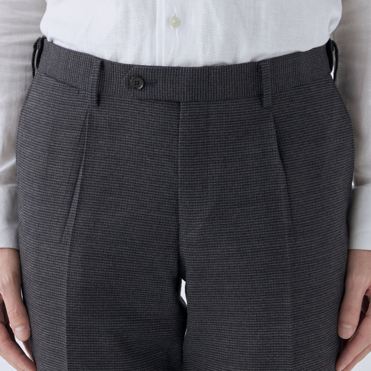 シルバーライン 【CLASSICO TAPERED】【秋冬】ウール ブレンド1タックテーパードパンツ/グレー×ハウンドトゥース/ウエストムーブ仕様/ウォッシャブル素材/※裾上げ必要 グレー中間